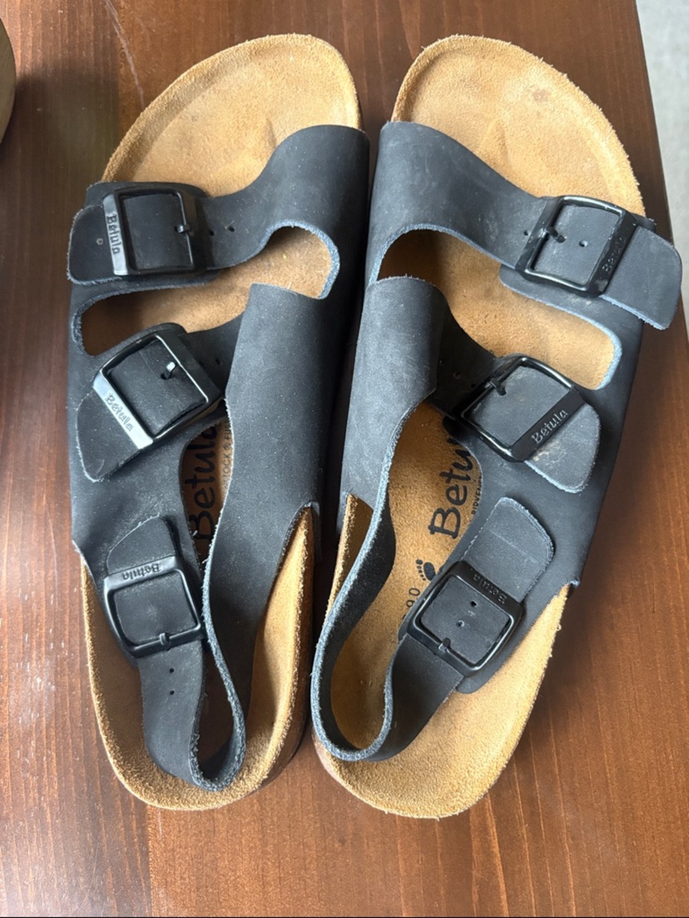 Birkenstock Black Two-Strap Suede Sandals